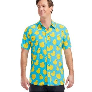 Tipsy Elves Rubber Ducky Hawaiian Button Down Shirt Men Large